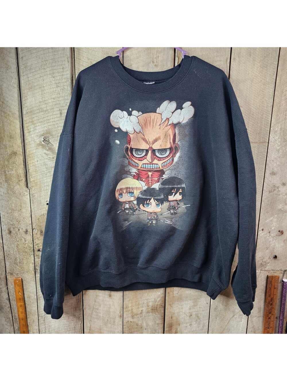 Attack on Titan Colossal Titan Chibi Crewneck Sweatshirt Black XL Anime Manga